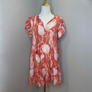 Elan Coral and White Paisley Tiered Dress Size Small New with Tags